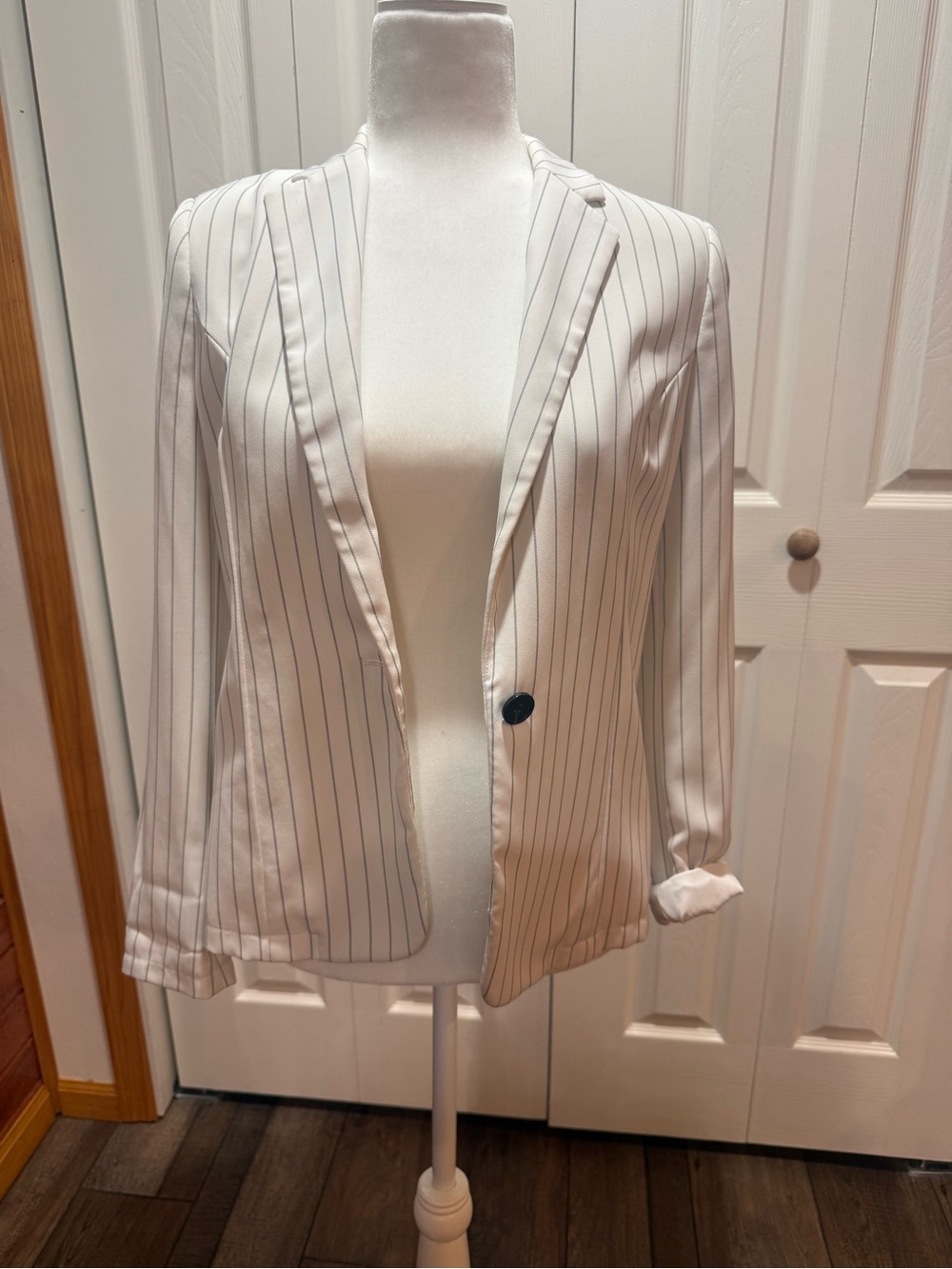 Classic White Pinstripe Single-Button Blazer